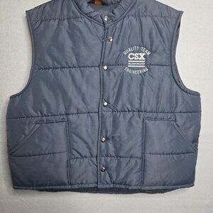 Vintage 70s 80s Pla Jac by Dunbrooke Puffer Vest Mens XL Blue CSX Transportation